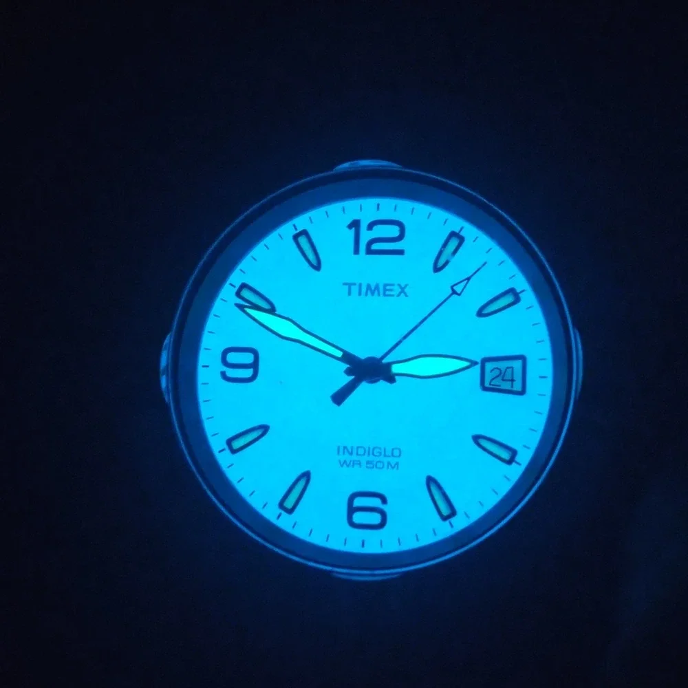 Vintage 2003‎ Timex Indiglo Date 38mm Mens Quartz Watch Solid SS Fully Restored